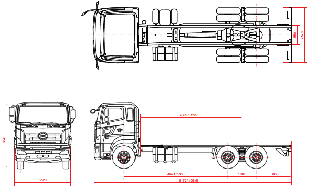 Технические характеристики и габаритные размеры Hino